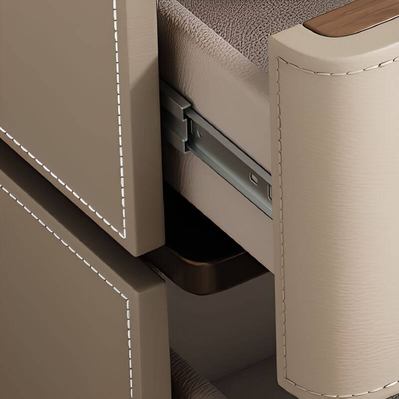 Modern Wood Drawer Storage Nightstand with Leather-Textured Panels