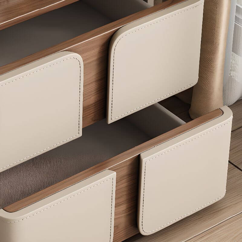 Modern Wood Drawer Storage Nightstand with Leather-Textured Panels