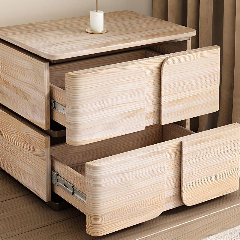 Modern Wood Drawer Storage Nightstand with Leather-Textured Panels