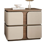Modern Wood Drawer Storage Nightstand with Leather-Textured Panels