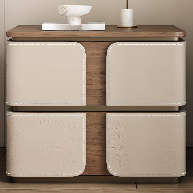 Modern Wood Drawer Storage Nightstand with Leather-Textured Panels Main Product Image