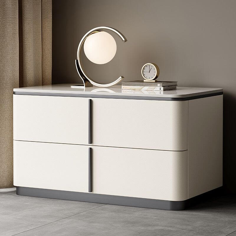 Modern Wood Drawer Storage Nightstand with Stone Top