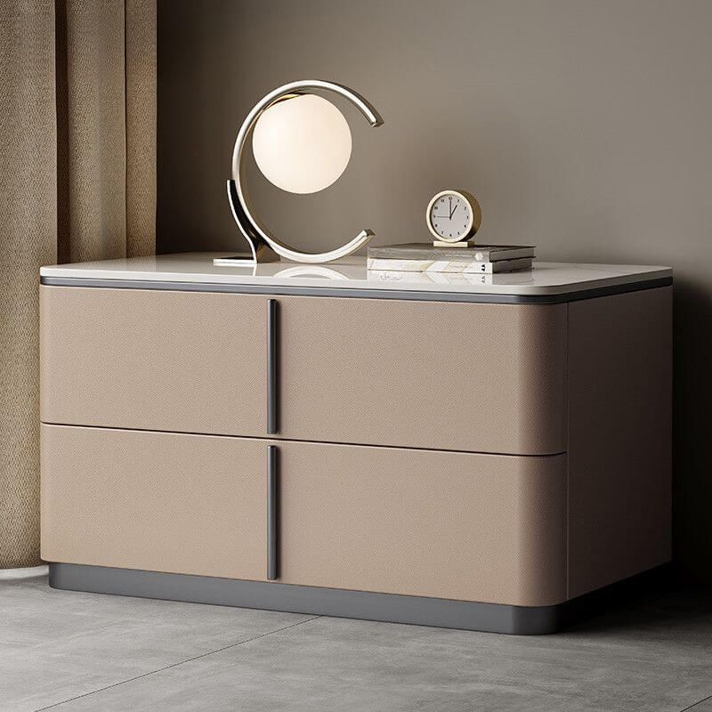 Modern Wood Drawer Storage Nightstand with Stone Top