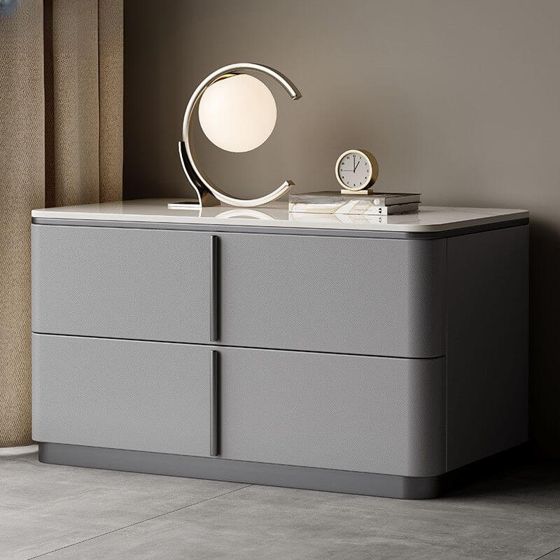 Modern Wood Drawer Storage Nightstand with Stone Top