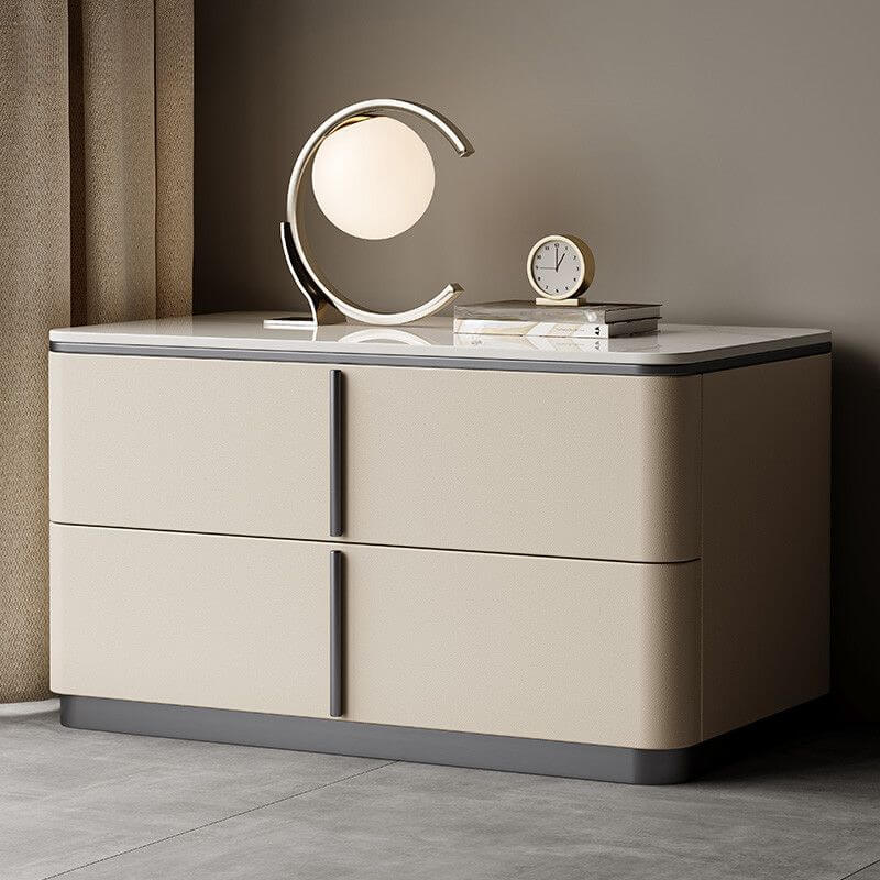 Modern Wood Drawer Storage Nightstand with Stone Top