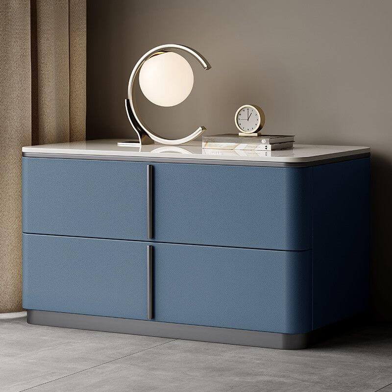 Modern Wood Drawer Storage Nightstand with Stone Top