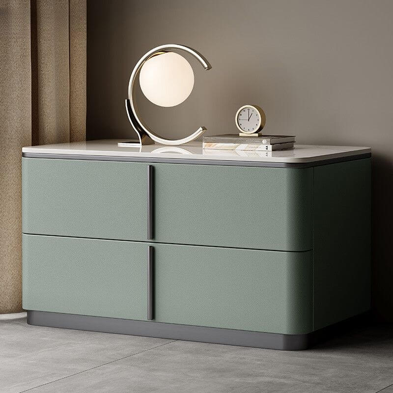 Modern Wood Drawer Storage Nightstand with Stone Top