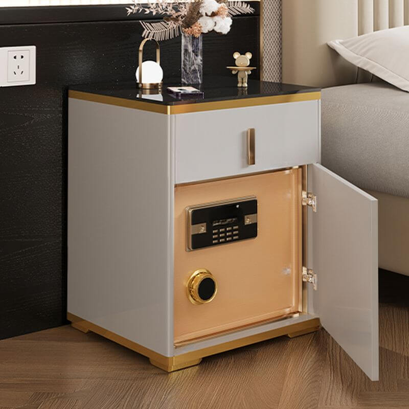 Modern Wood Glass Drawer Storage Cabinet - White