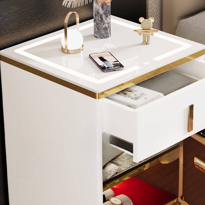 Modern Wood Glass Drawer Storage Cabinet - White