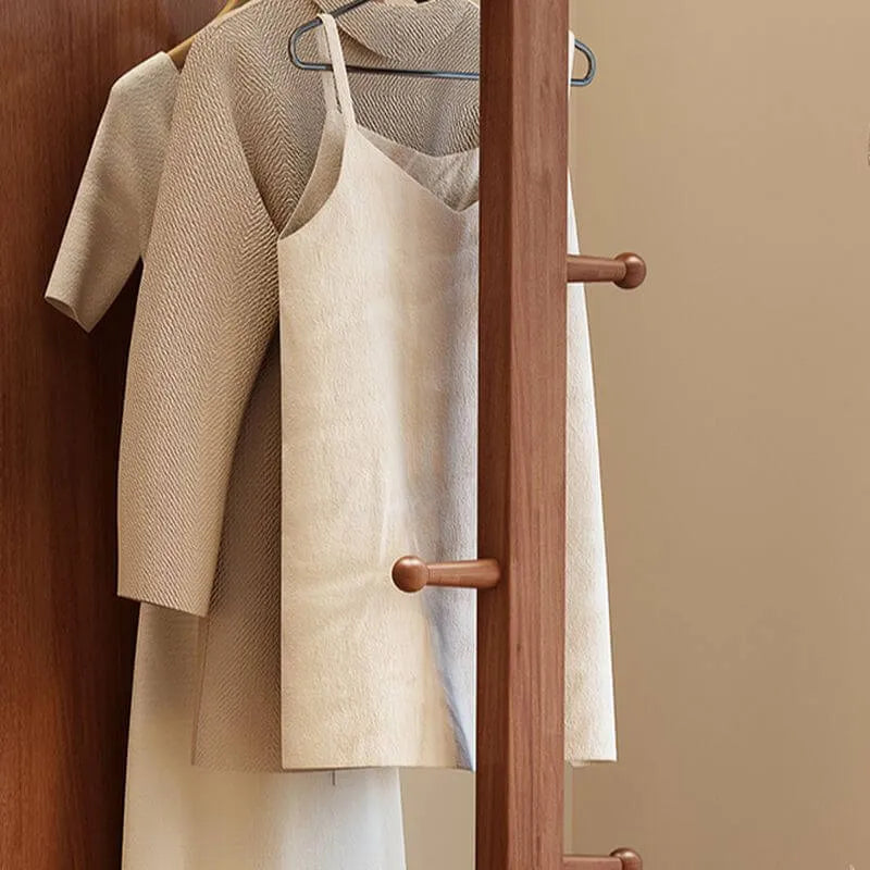 Modern Wood Hall Tree with Rotating Mirror and Open Storage