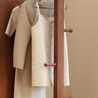 Modern Wood Hall Tree with Rotating Mirror and Open Storage