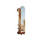 Modern Wood Hall Tree with Rotating Mirror and Open Storage
