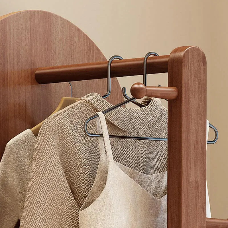 Modern Wood Hall Tree with Rotating Mirror and Open Storage