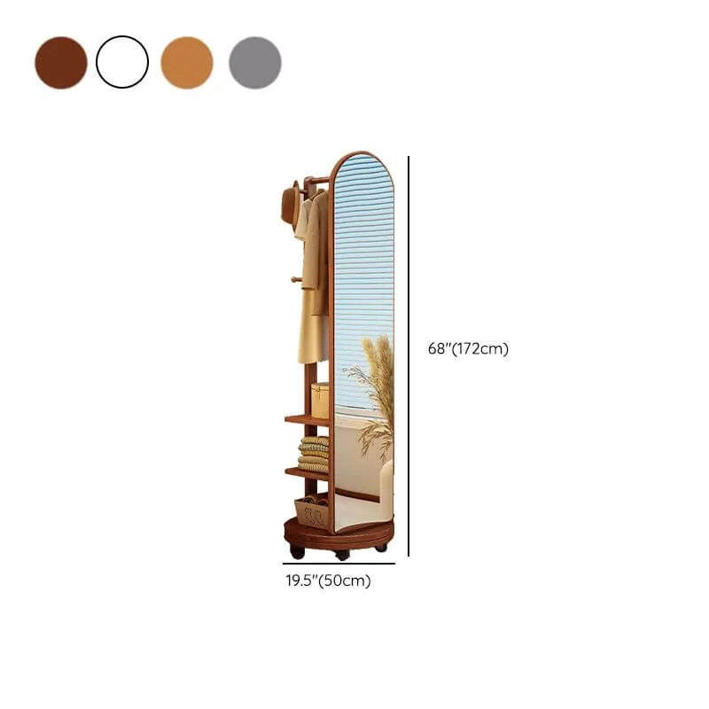 Modern Wood Hall Tree with Rotating Mirror and Open Storage Dimensions