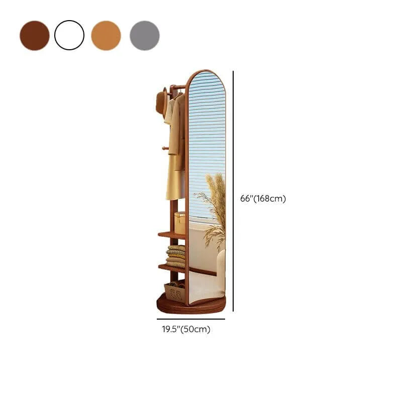 Modern Wood Hall Tree with Rotating Mirror and Open Storage Dimensions