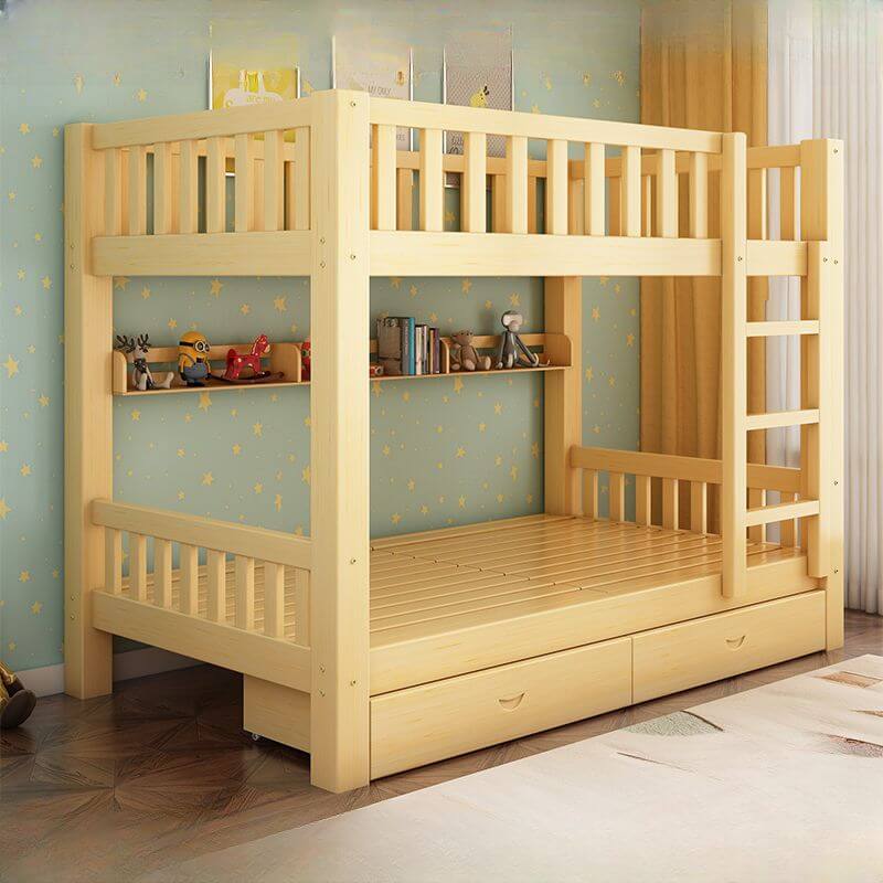 Modern Wood Kids Bed with Bookcase and Ladder