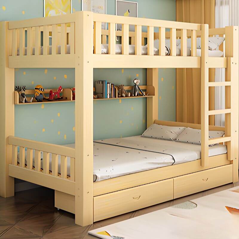 Modern Wood Kids Bed with Bookcase and Ladder