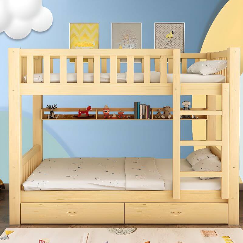 Modern Wood Kids Bed with Bookcase and Ladder