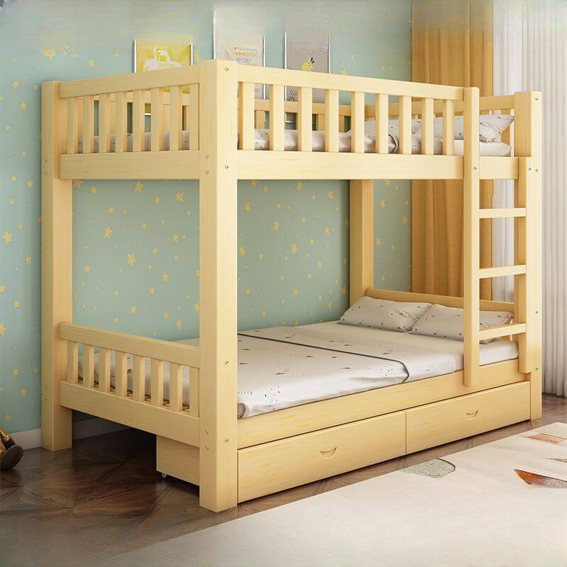 Modern Wood Kids Bed with Bookcase and Ladder