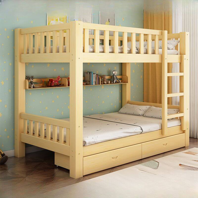 Modern Wood Kids Bed with Bookcase and Ladder