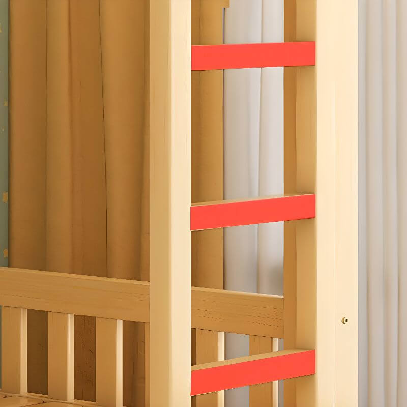 Modern Wood Kids Bed with Bookcase and Ladder