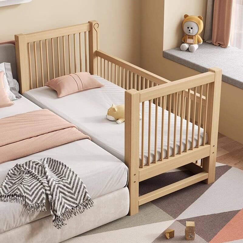 Modern Wood Kids Bed with Guardrails - Natural Finish