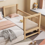 Modern Wood Kids Bed with Guardrails - Natural Finish