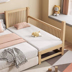 Modern Wood Kids Bed with Guardrails - Natural Finish