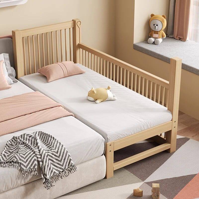 Modern Wood Kids Bed with Guardrails - Natural Finish