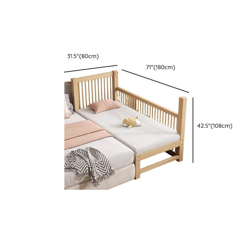 Modern Wood Kids Bed with Guardrails - Natural Finish Dimensions