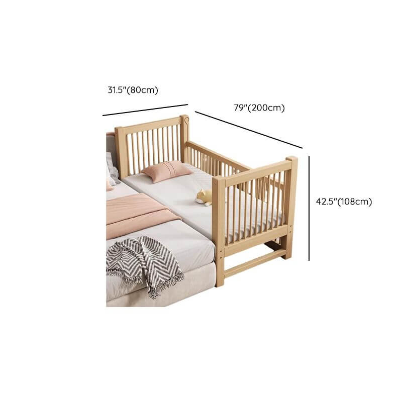 Modern Wood Kids Bed with Guardrails - Natural Finish Dimensions