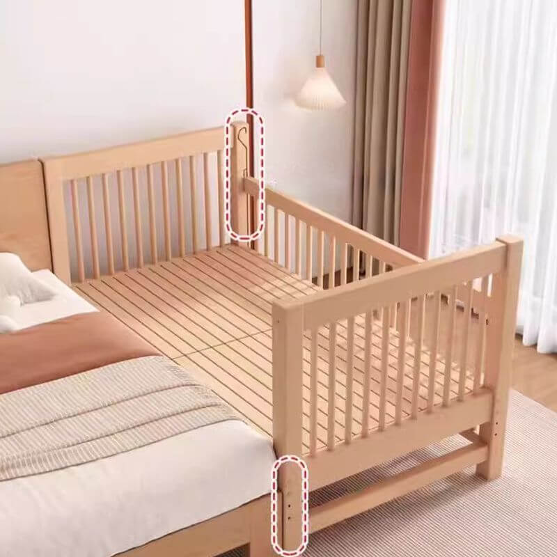 Modern Wood Kids Bed with Guardrails - Natural Finish Main Product Image