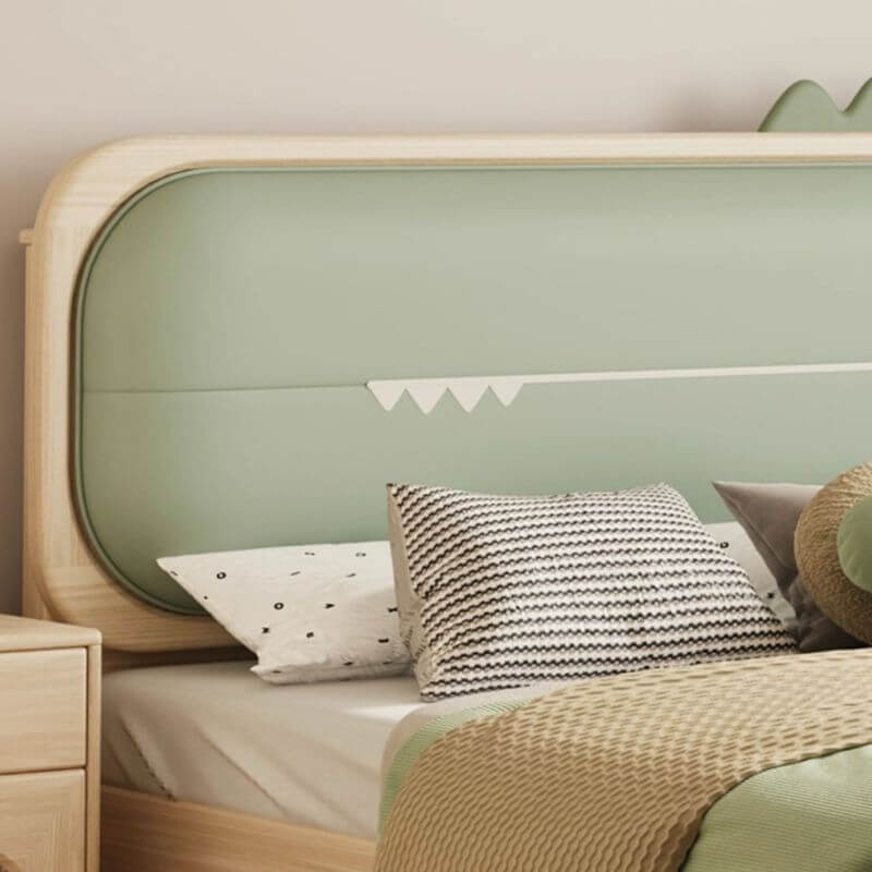 Modern Wood Kids Bed With Headboard - Natural Finish