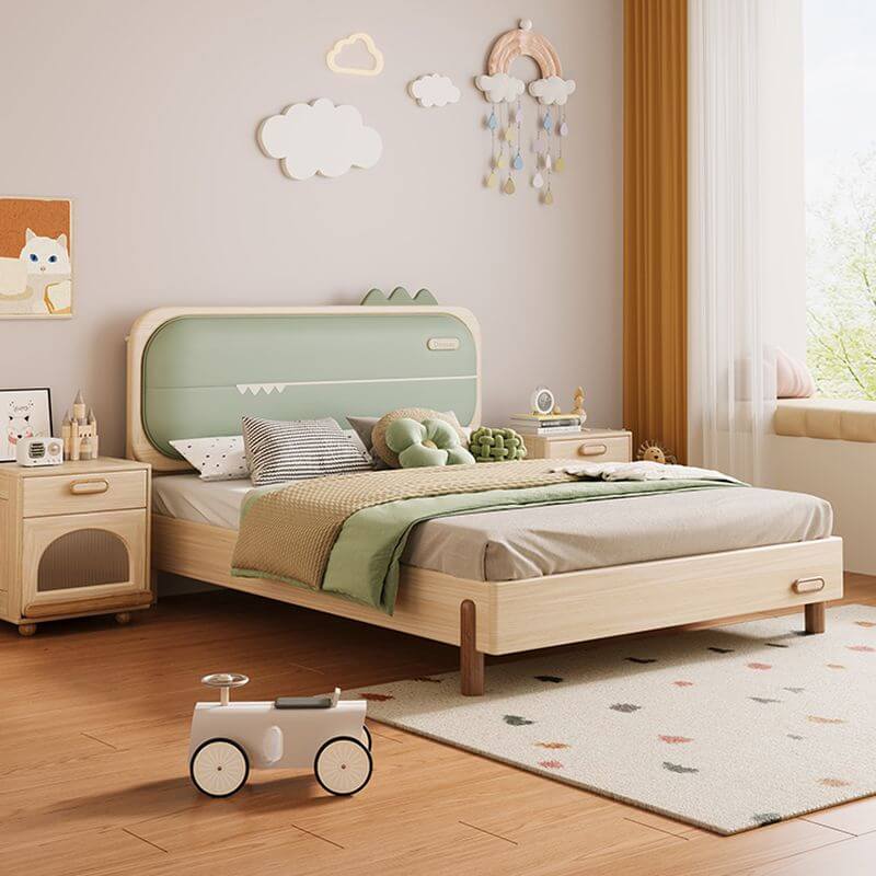 Modern Wood Kids Bed With Headboard - Natural Finish Main Product Image
