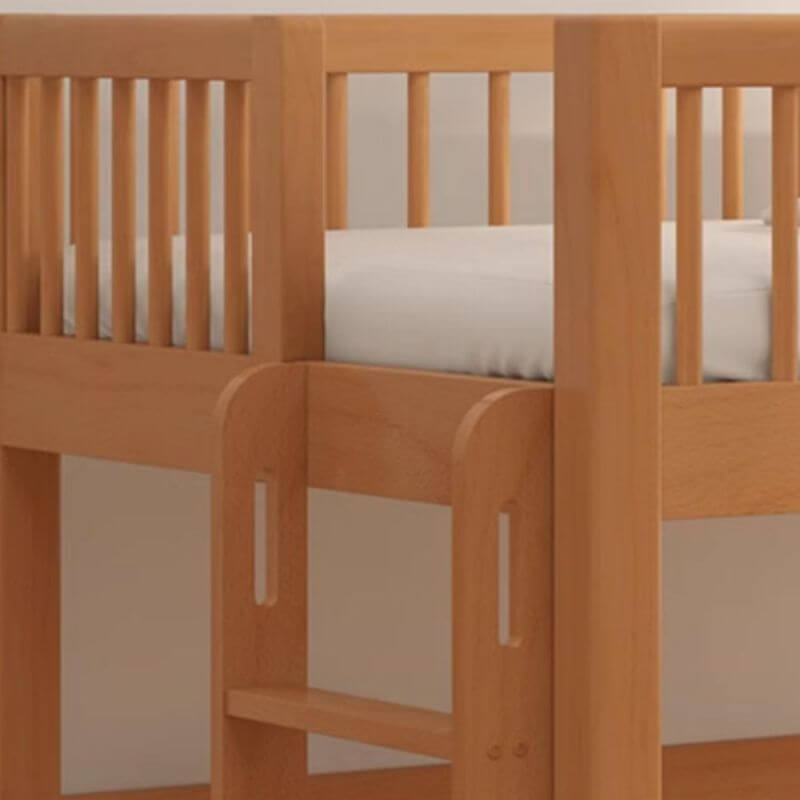 Modern Wood Kids Bed with Ladder & Guardrail