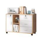 Modern Wood Office Storage Cabinet With Open Shelf And Drawers