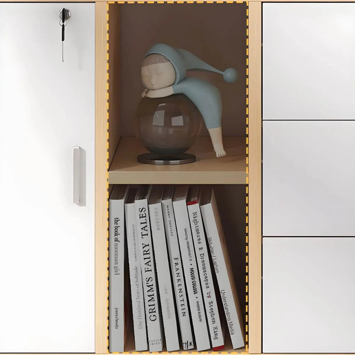Modern Wood Office Storage Cabinet With Open Shelf And Drawers