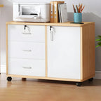 Modern Wood Office Storage Cabinet With Open Shelf And Drawers