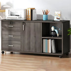 Modern Wood Office Storage Cabinet With Open Shelf And Drawers