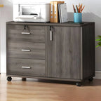 Modern Wood Office Storage Cabinet With Open Shelf And Drawers