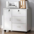 Modern Wood Office Storage Cabinet With Open Shelf And Drawers