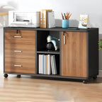 Modern Wood Office Storage Cabinet With Open Shelf And Drawers