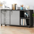 Modern Wood Office Storage Cabinet With Open Shelf And Drawers