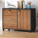 Modern Wood Office Storage Cabinet With Open Shelf And Drawers