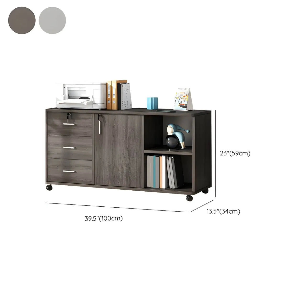 Modern Wood Office Storage Cabinet With Open Shelf And Drawers Dimensions