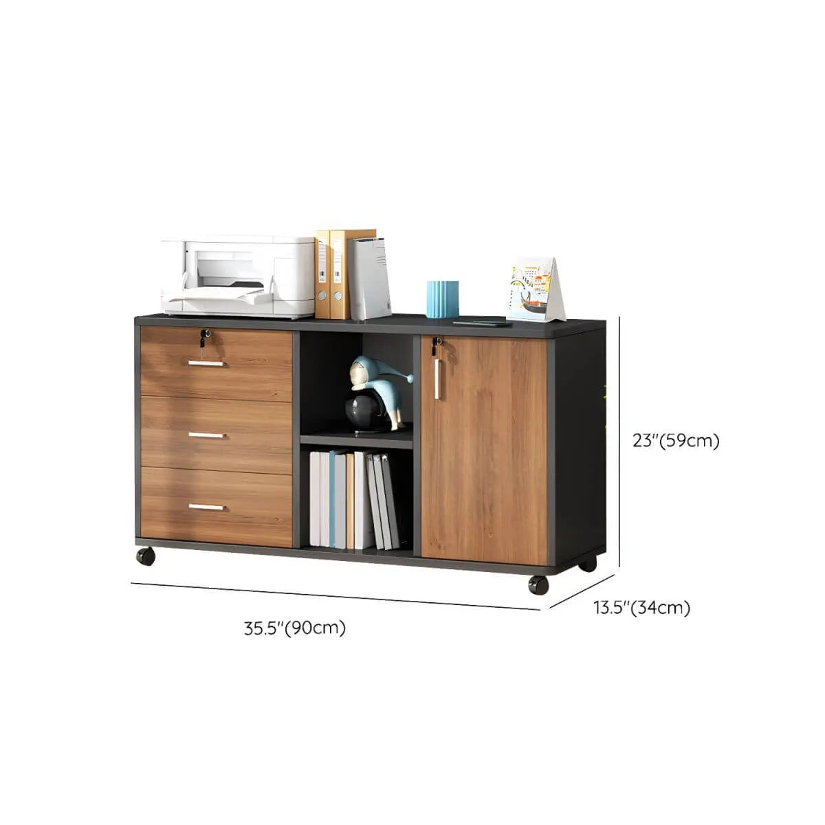 Modern Wood Office Storage Cabinet With Open Shelf And Drawers Dimensions