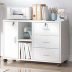 Modern Wood Office Storage Cabinet With Open Shelf And Drawers Main Product Image
