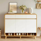 Modern Wood Shoe Cabinet with Drawers & Adjustable Shelves