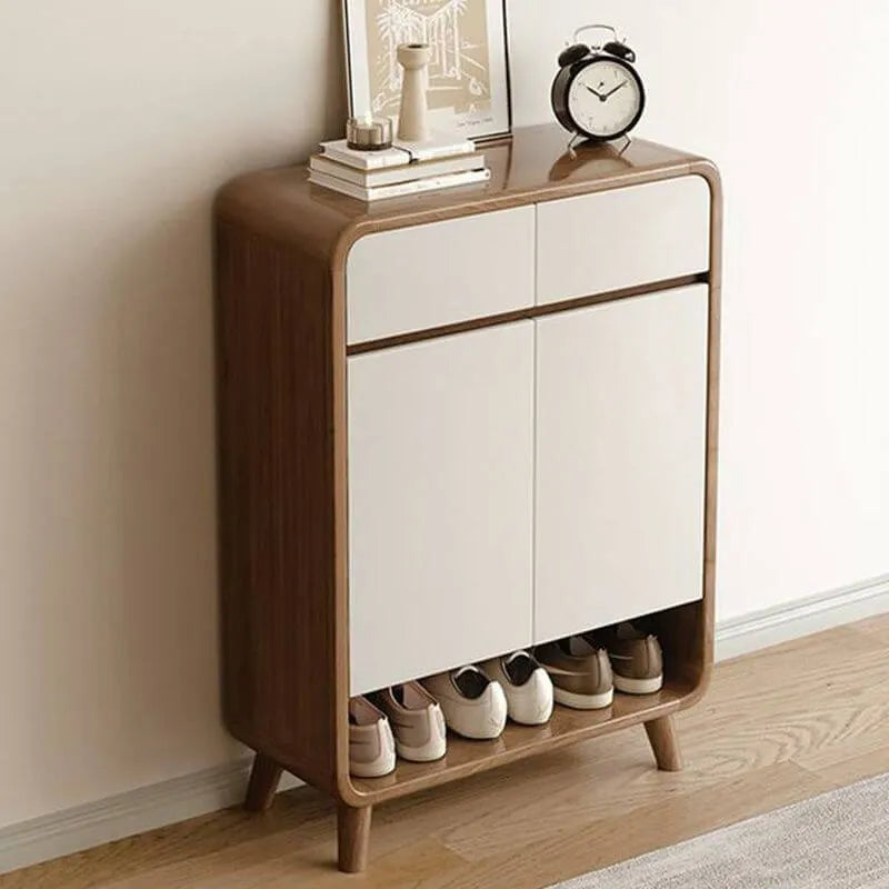 Modern Wood Shoe Cabinet with Drawers & Adjustable Shelves