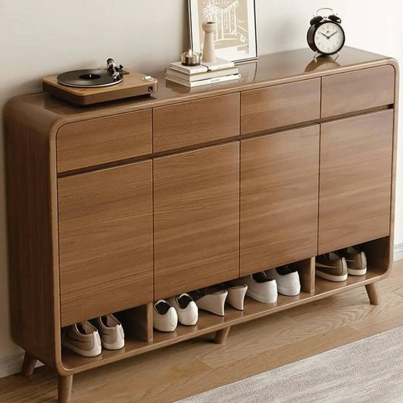 Modern Wood Shoe Cabinet with Drawers & Adjustable Shelves